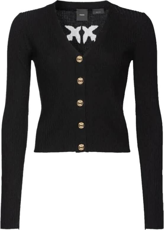 Pinko Zwarte Tilacino Cardigan Lana Logo Zwart Dames