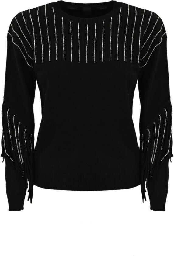 Pinko Zwarte trui van wolmix met lange mouwen en strass details Zwart Dames