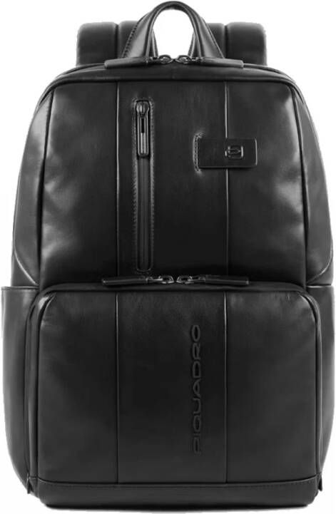 Piquadro Zwarte leren laptoptas Black Heren