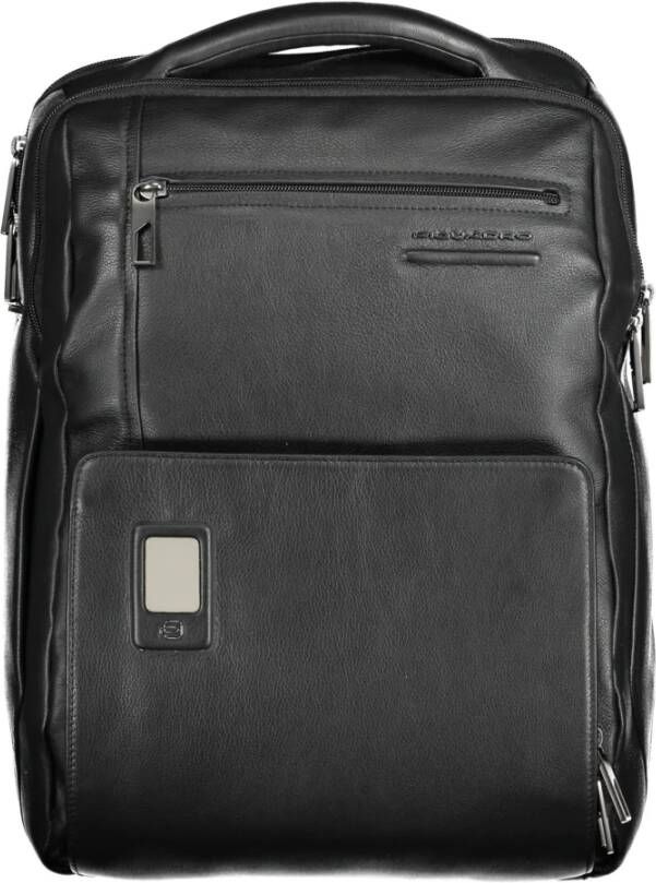 Piquadro Zwarte leren rugzak met meerdere compartimenten Black Unisex