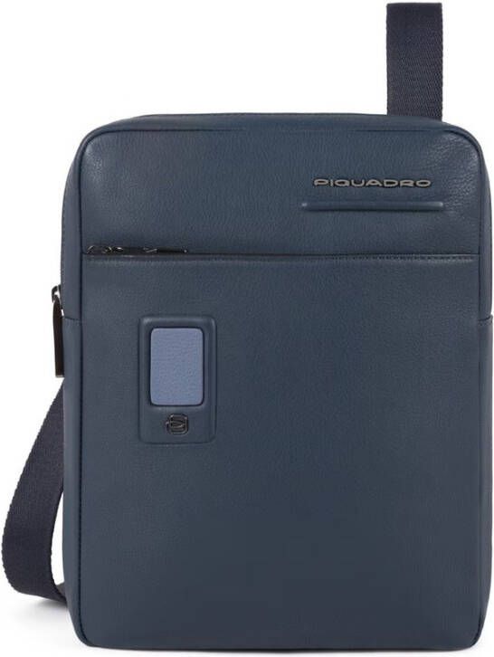 Piquadro Elegante blauwe leren schoudertas met contrasterende accenten Blue Heren
