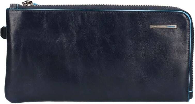 Piquadro Blauwe Leren Polsband Clutch met Creditcardvakken Blue Heren
