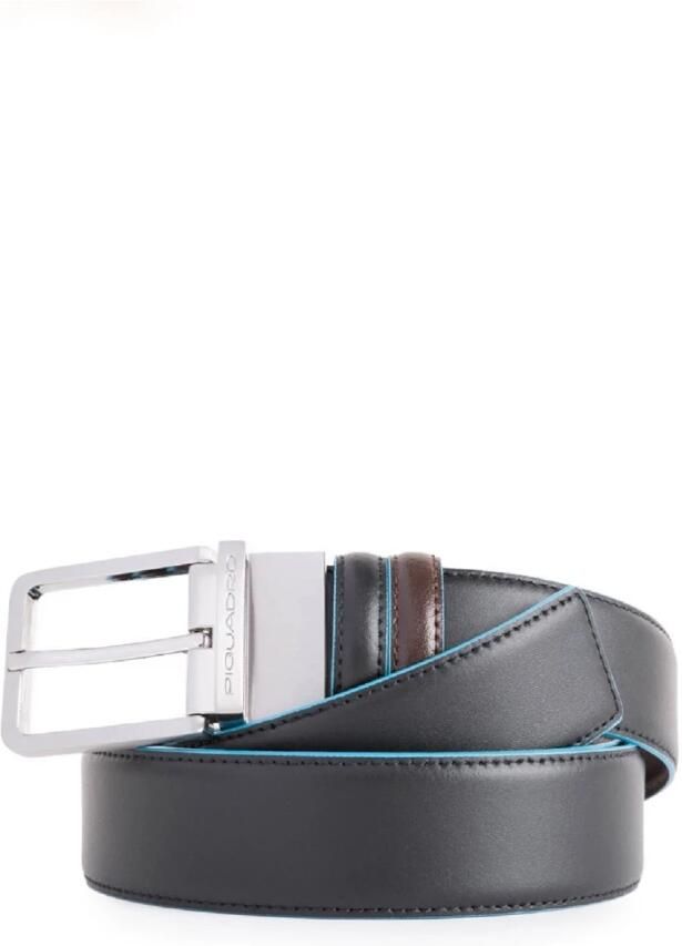 Piquadro Omkeerbare Zwarte Leren Riem Black Heren