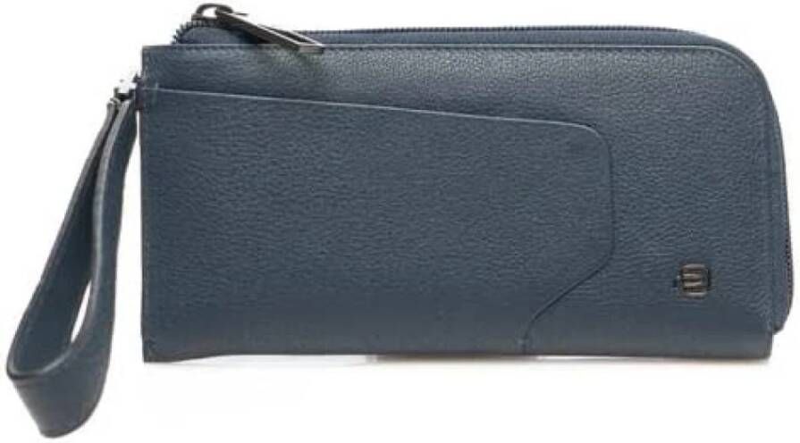 Piquadro Leren portemonnee clutch met ritssluiting Blue Dames