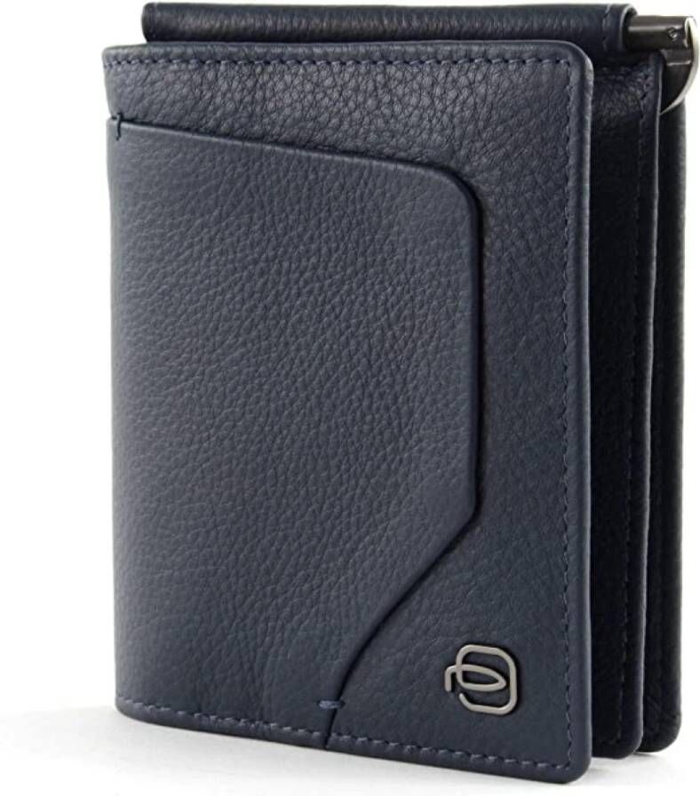 Piquadro Leren Creditcardhouder Portemonnee Blue Heren