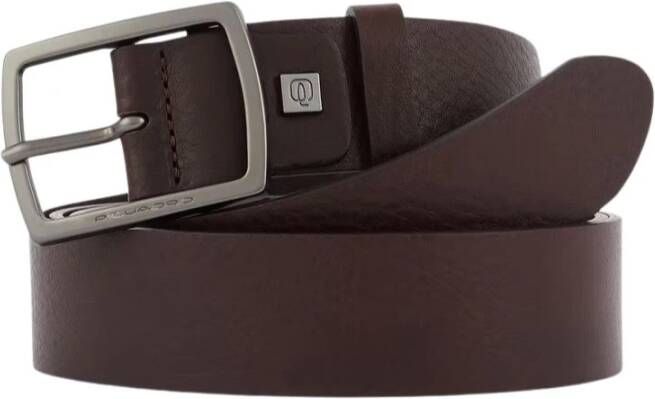 Piquadro Donkerbruine Leren Riem Gesp Brown Heren