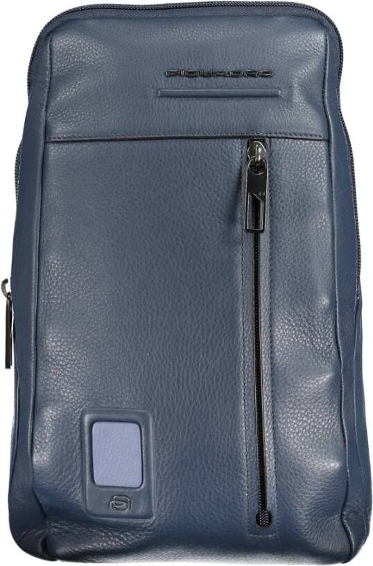 Piquadro Blauwe Leren Schoudertas met Laptop Ruimte Blauw Heren