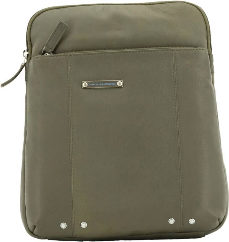 Piquadro Platte Leren Tas voor Mannen Green Heren