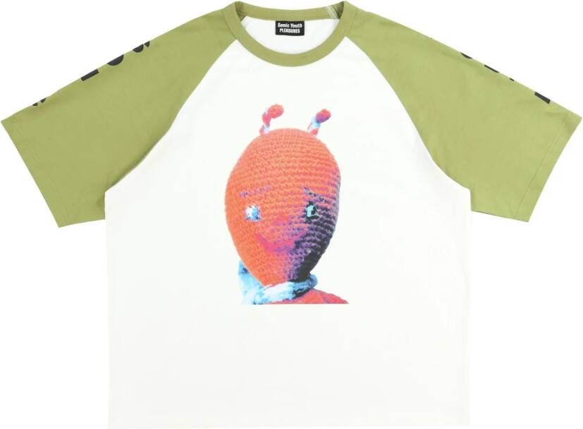 Pleasures Alien Raglan Shirt Katoenen T-shirt met Print Wit Heren