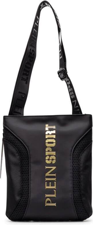 Plein Sport Zwarte schoudertas met verstelbare band en magnetische knoopzak Black Heren