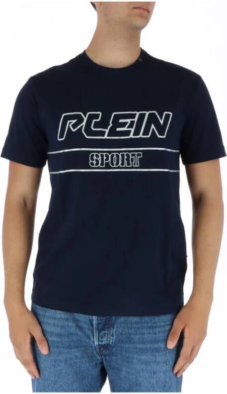 Plein Sport Blauw Katoenen T-Shirt Korte Mouw Ronde Hals Print Blue Heren