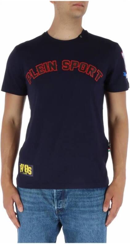Plein Sport Blauwe Print Ronde Hals T-shirt Blue Heren