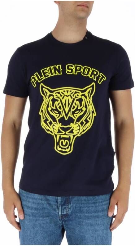 Plein Sport Blauwe Print Ronde Hals T-shirt Blue Heren
