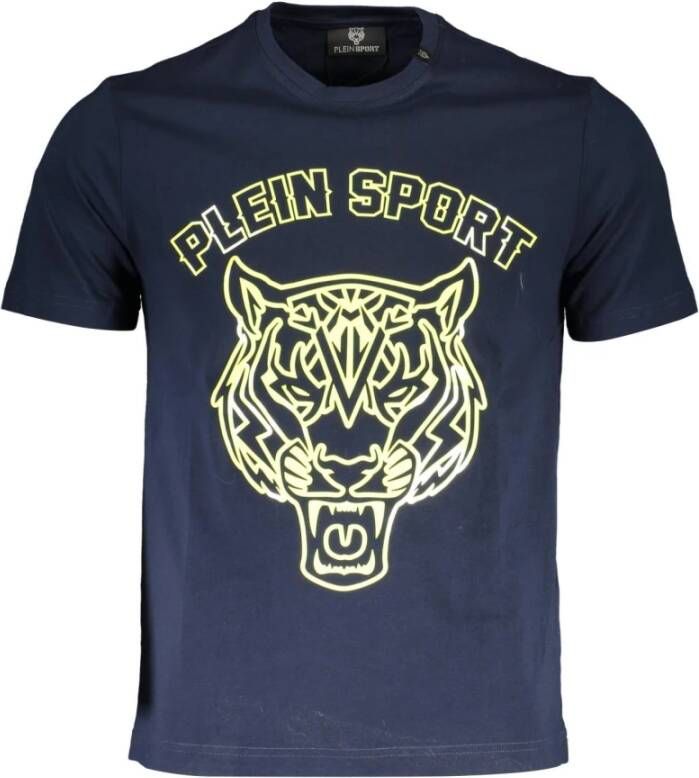 Plein Sport Blauw Katoenen T-Shirt Korte Mouw Ronde Hals Print Logo Blue Heren