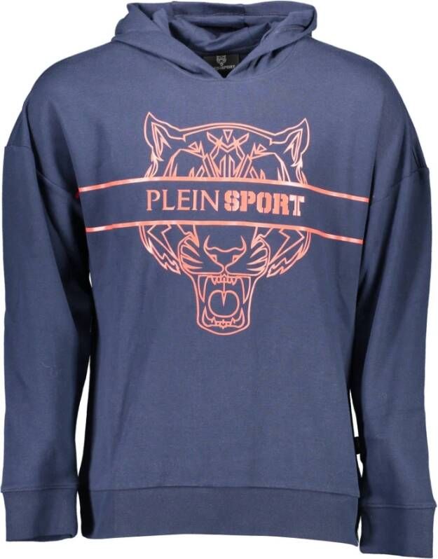 Plein Sport Blauwe Katoenen Sweater met Capuchon en Print Blauw Heren