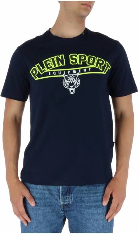 Plein Sport Blauw Katoenen T-Shirt met Print Blue Heren
