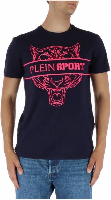 Plein Sport Blauwe Print Ronde Hals T-shirt Blauw Heren