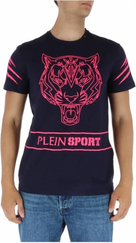 Plein Sport Blauwe Print Ronde Hals T-shirt Blauw Heren