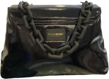 Plein Sport Glanzende Zwarte Handtas met Merklogo Zwart Dames