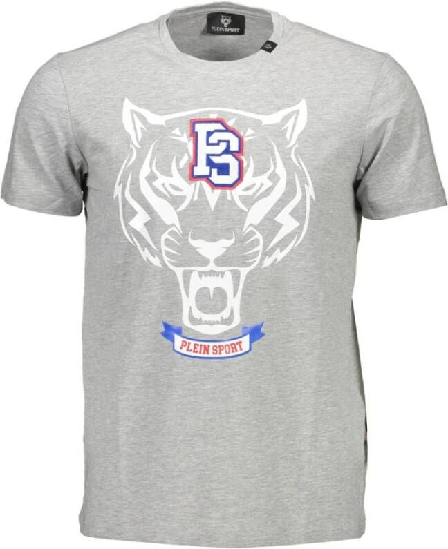 Plein Sport Grijze Katoenen T-Shirt met Korte Mouwen en Print Gray Heren