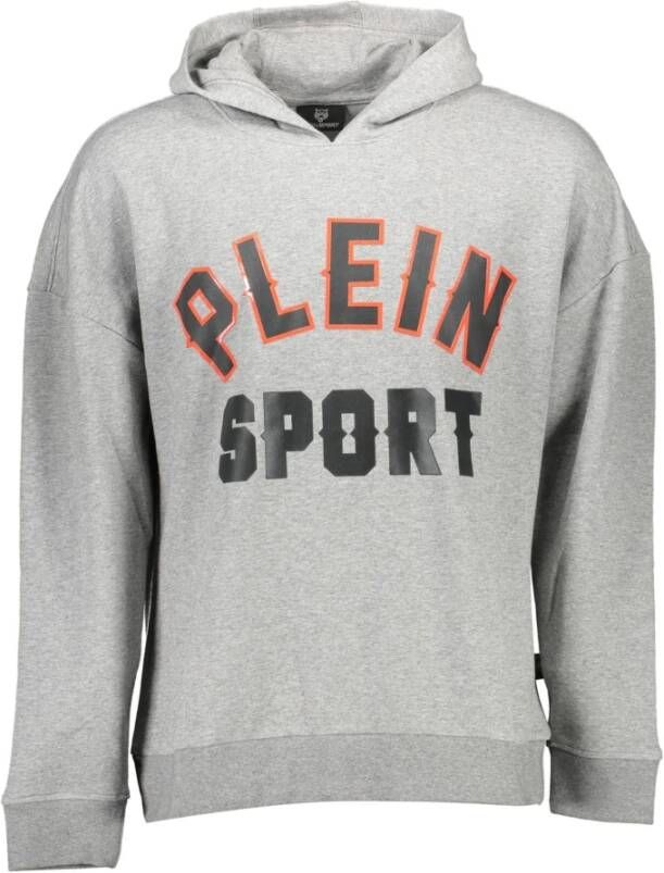 Plein Sport Grijze Katoenen Sweater met Capuchon en Print Grijs Heren
