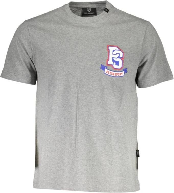 Plein Sport Grijze Katoenen T-Shirt Korte Mouw Ronde Hals Logo Gray Heren