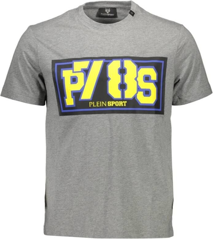 Plein Sport Grijze Katoenen T-Shirt Korte Mouw Ronde Hals Print Gray Heren