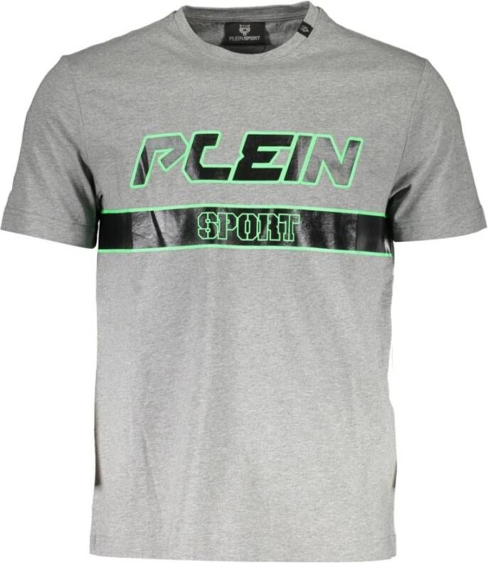 Plein Sport Grijze Katoenen T-Shirt Korte Mouw Ronde Hals Print Logo Gray Heren