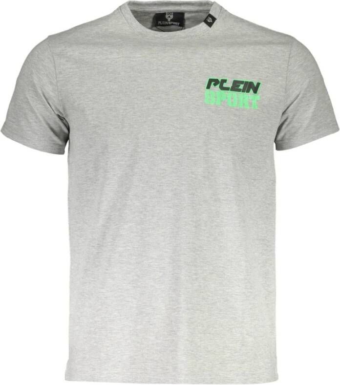 Plein Sport Grijze Katoenen T-Shirt Korte Mouw Ronde Hals Print Logo Gray Heren