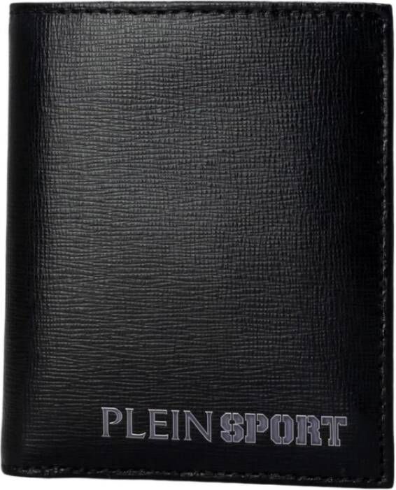 Plein Sport Zwarte Leren Kalfsleren Portemonnee met Merklogo Black Heren