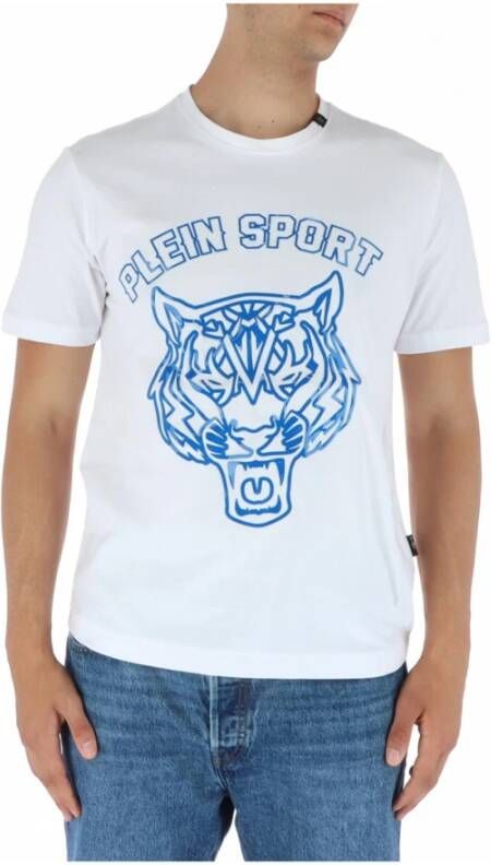Plein Sport Wit Katoenen T-Shirt Korte Mouw Ronde Hals Print Logo White Heren