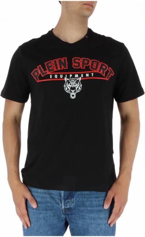 Plein Sport Zwart Katoenen T-Shirt met Print Zwart Heren