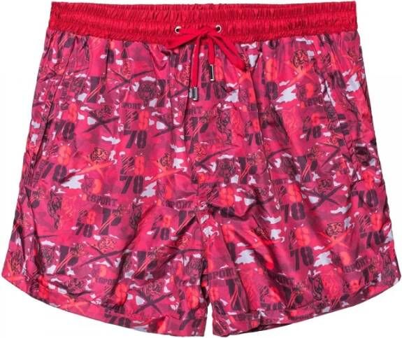 Plein Sport Rode Logo Print Shorts met Binnenbroek Multicolor Heren