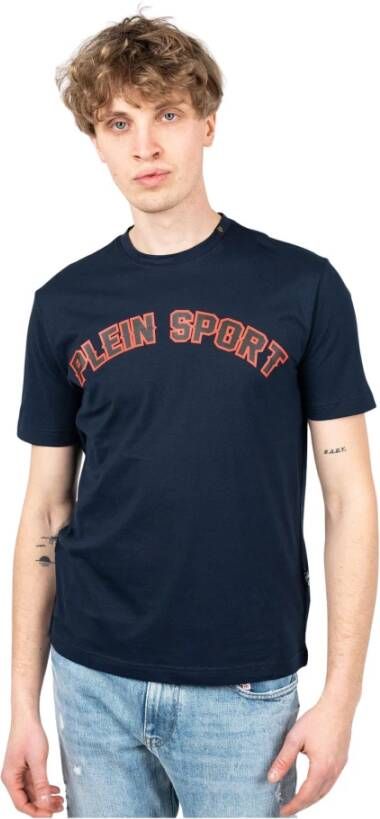Plein Sport Blauw Katoenen T-Shirt met Print Blauw Heren