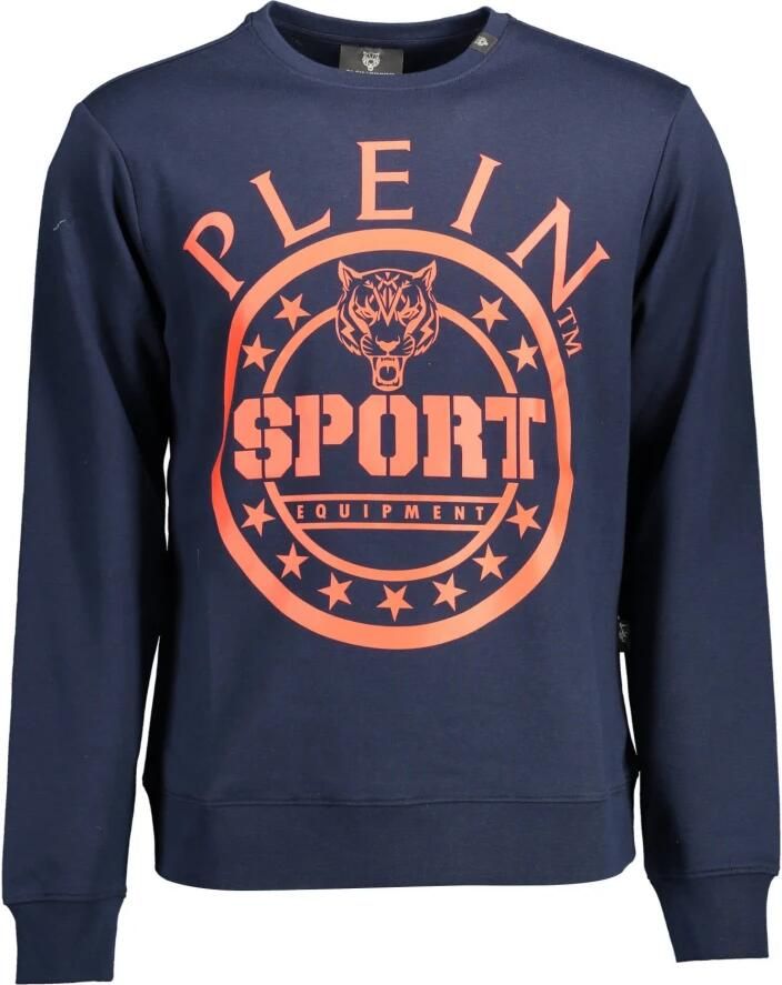 Plein Sport Blauwe Katoenen Trui Lange Mouwen Ronde Hals Print Logo Blauw Heren