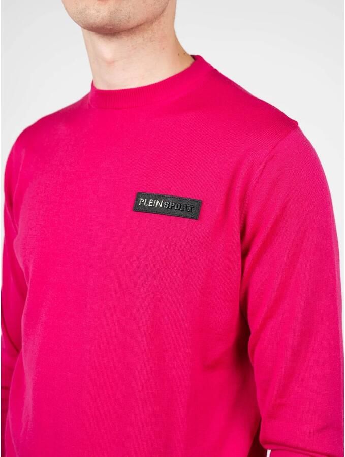 Plein Sport Heren Merinowollen Geribbelde Pullover Pink Heren