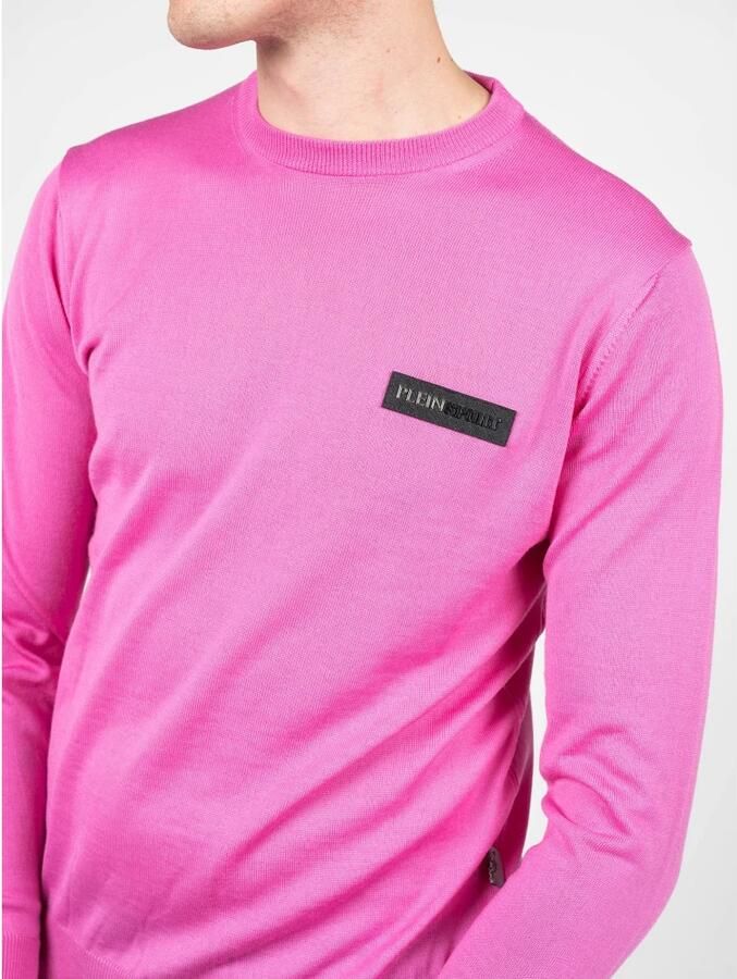 Plein Sport Heren Merinowollen Geribbelde Pullover Pink Heren