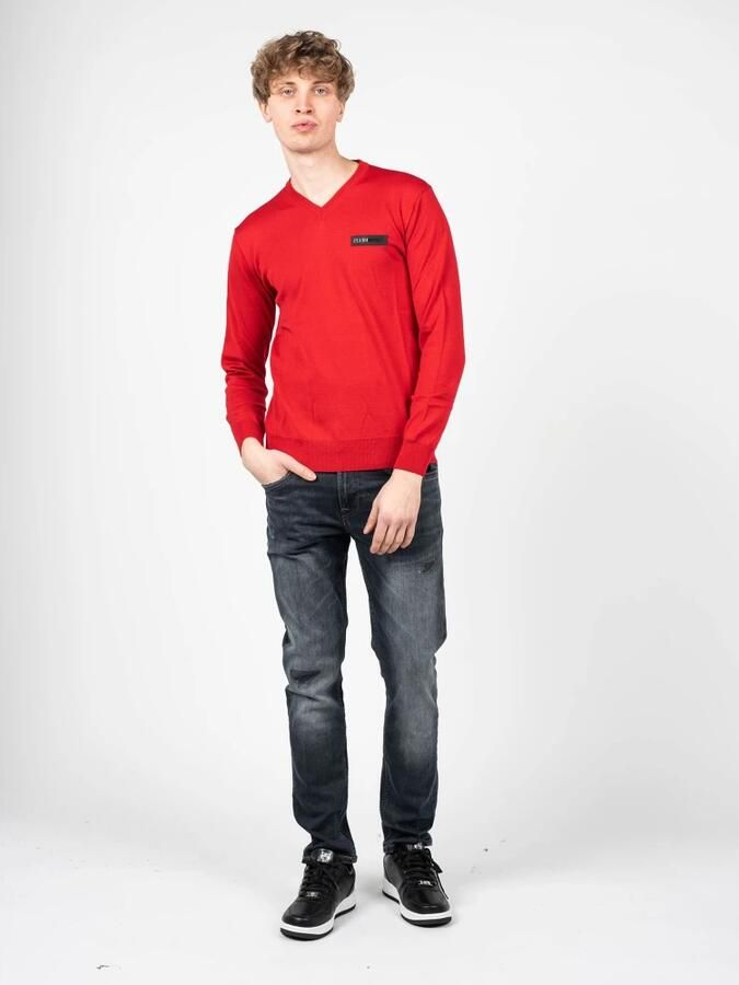 Plein Sport Merino Wol V-Hals Trui Rood Heren