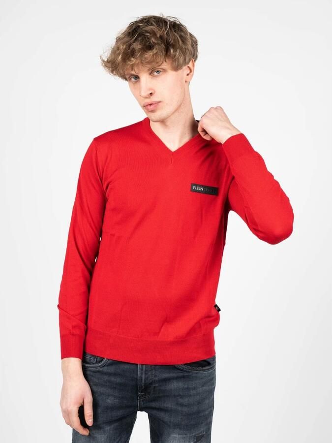 Plein Sport Merino Wol V-Hals Trui Rood Heren - Foto 3