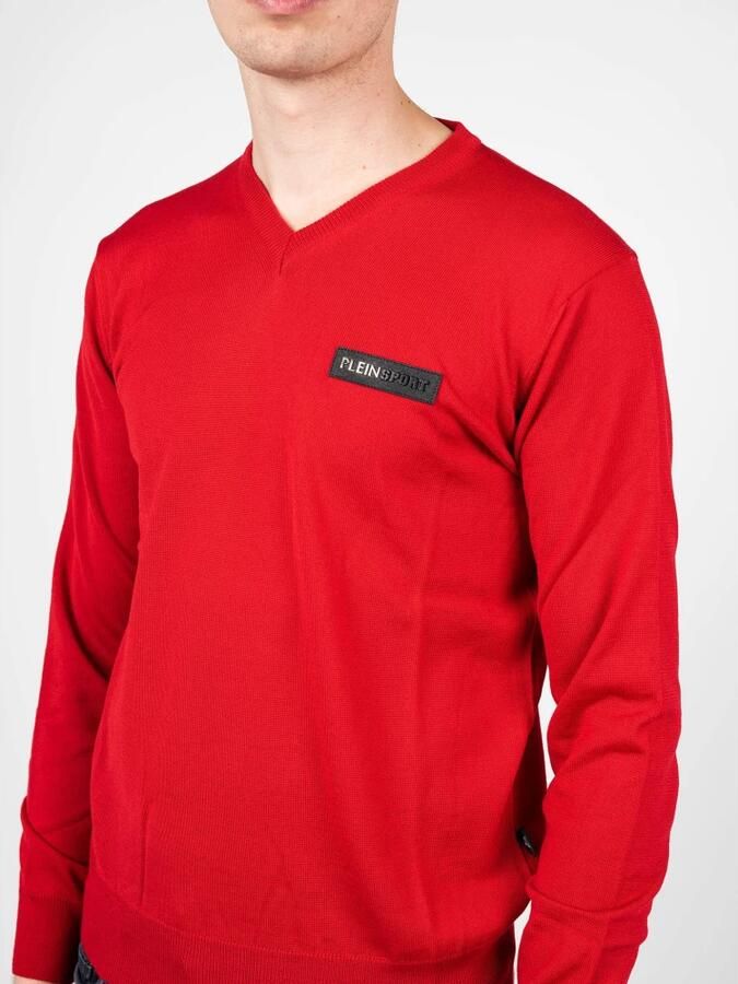 Plein Sport Merino Wol V-Hals Trui Rood Heren - Foto 4