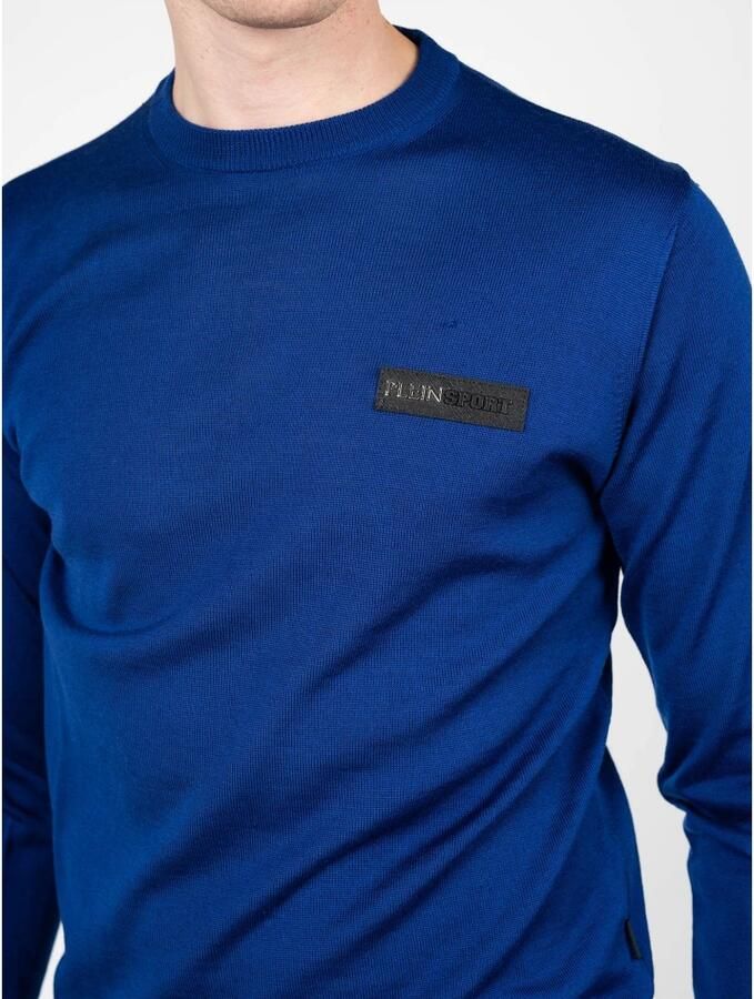Plein Sport Merinowollen Trui met Ronde Hals Blauw Heren