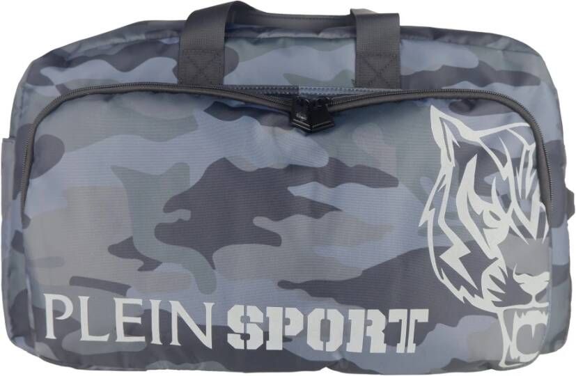 Plein Sport Camo Print Duffle Tas met Grijs Logo Gray Heren