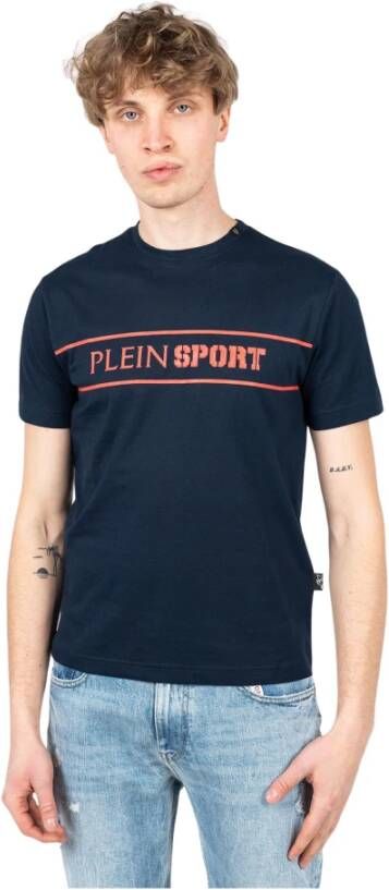 Plein Sport Blauw Katoenen T-Shirt met Print Blauw Heren
