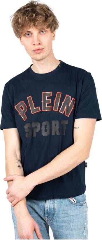 Plein Sport Blauw Katoenen T-Shirt met Contrasterende Details Blauw Heren