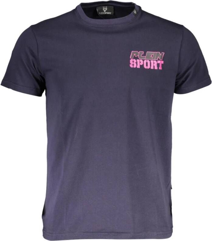 Plein Sport Blauw Katoenen T-Shirt Korte Mouw Ronde Hals Print Logo Blue Heren
