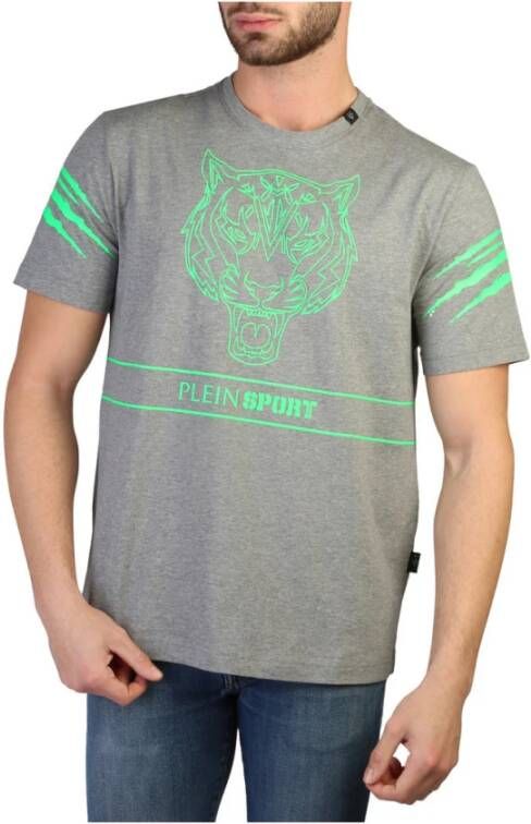 Plein Sport Grijze Katoenen T-Shirt met Korte Mouwen en Print Gray Heren