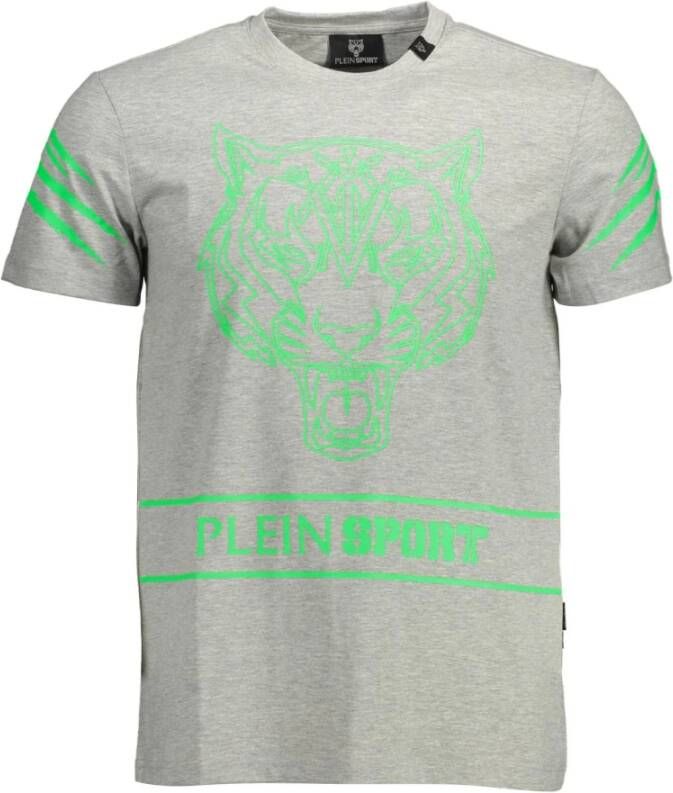 Plein Sport Grijze Katoenen T-Shirt met Print en Contrasterende Details Grijs Heren