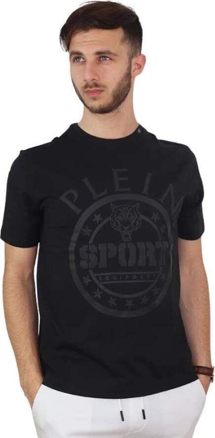 Plein Sport Zwart Katoenen T-Shirt Korte Mouw Ronde Hals Print Black Heren