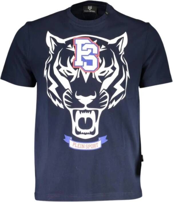 Plein Sport Elektrisch Blauw Katoenen T-shirt met Exclusieve Print Blue Heren