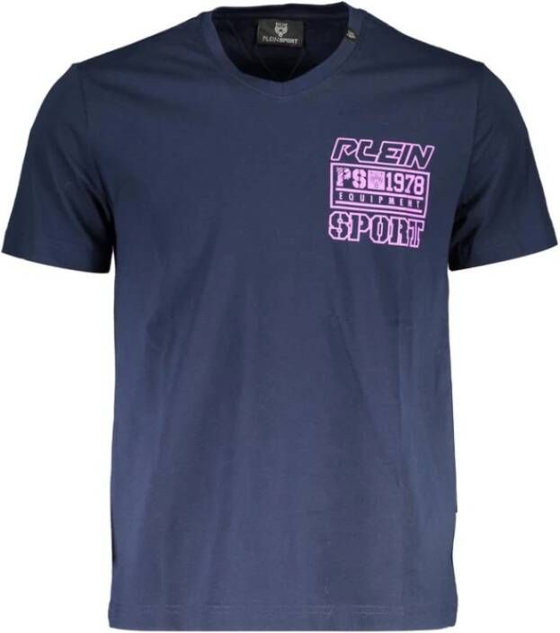 Plein Sport Blauw Katoenen T-Shirt met Korte Mouwen en V-Hals Blue Heren